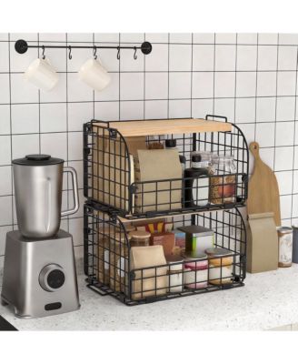 2 Set Wire Basket with Openable Top for Kitchen Pantry Storage