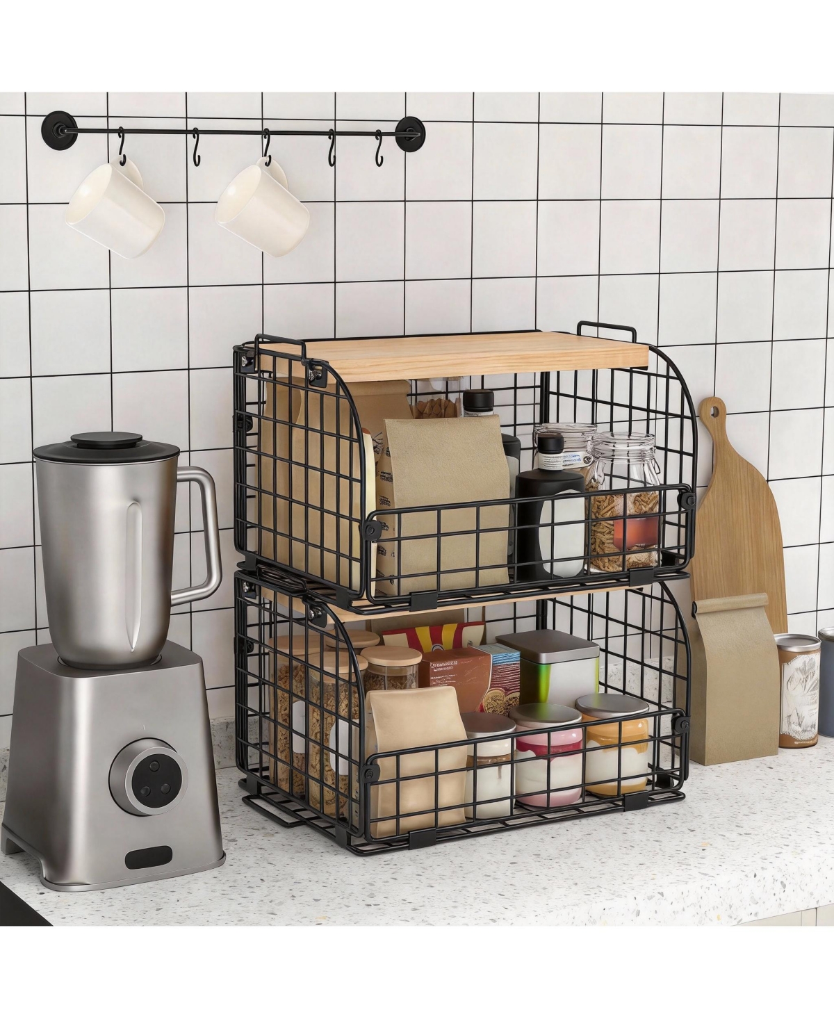 Yigii 2 Set Wire Basket with Openable Top for Kitchen Pantry Storage