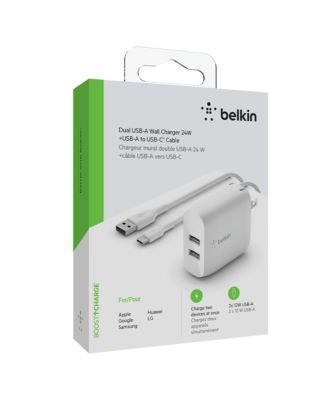BoostCharge Dual USB-A Wall Charger 24W with USB-A to USB-C Cable
