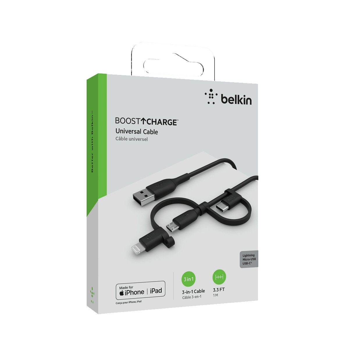 Belkin BoostCharge Universal 3-in-1 15W Cable 3ft