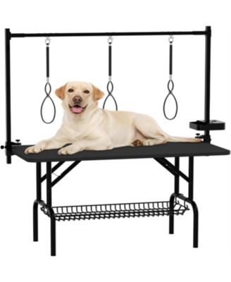 47" Large Dog Grooming Table, Foldable Adjustable Pet Station with Arms, Nooses & Mesh Drying Tray, Black