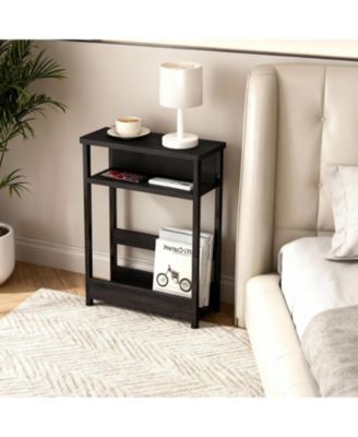 Slim Side Table Nightstand with Storage Shelf & Magazine Rack for Small Spaces