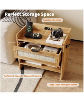 1-Drawer Nightstand with Type-C Charging Station & Open Storage
