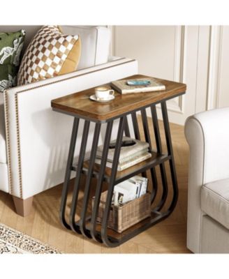 End Table for Living Room, 3-Tier Side Table for Small Spaces, Industrial Narrow Side Table with Storage Shelf
