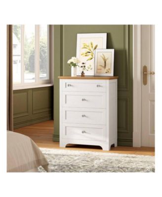 White 4-Drawer LED Nightstand Dresser, Visible Glass Top Bedside Cabinet with Night Light for Bedroom