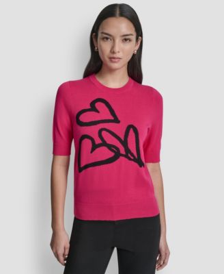 Women's Short-Sleeve Graffiti Hearts Sweater Top