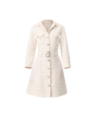 Women's Tweed Belted Button Down Dress