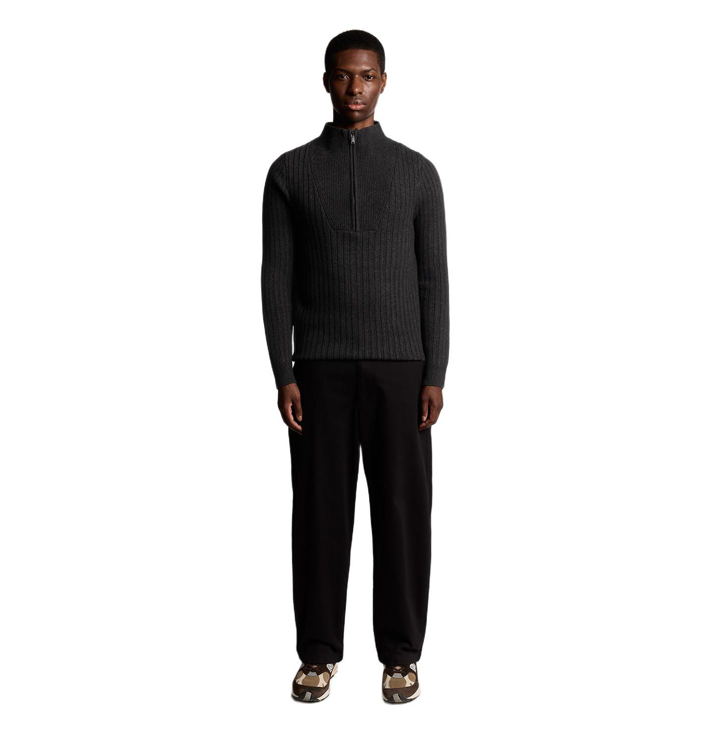 Мужской свитер Lyle & Scott Ribbed Half Zip, цвет: Угольно-чёрный меланжевый — фото 6
