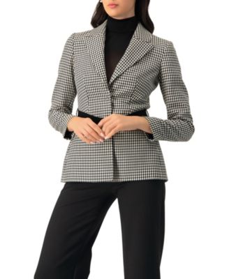 Women's Belted Checkered with Pockets Blazer