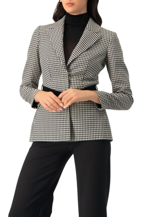 Женский пиджак Ivonne Belted Checkered with Pockets Blazer, цвет: Чёрный