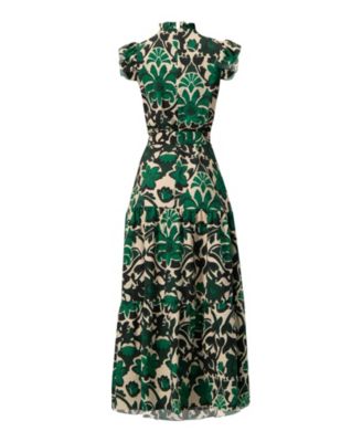 Women's Printed Ruffle-Sleeve Maxi Dress with Tie Waist