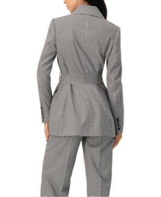 Women's Tailored Houndstooth Blazer with Belt