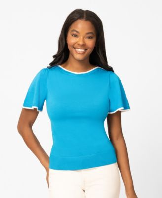 Petite Boat-Neck Flutter-Sleeve Sweater