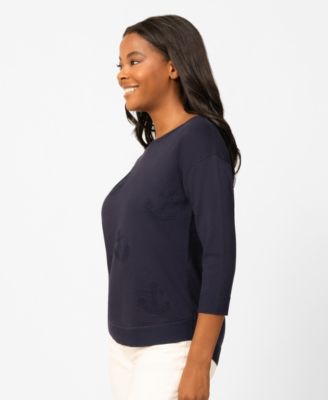 Petite Anchor Textured Hi-Low Boat Neck Sweater