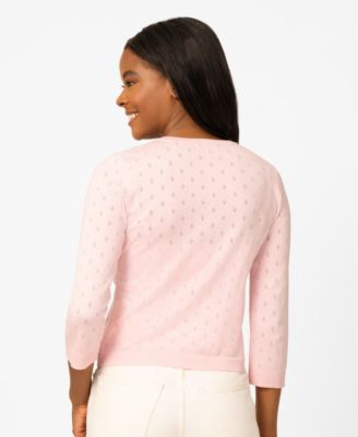 Petite Diamond Pointelle Button Crewneck Cardigan Sweater