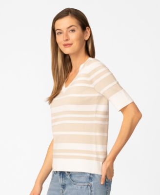 Petite Textured Stripe V-Neck Sweater