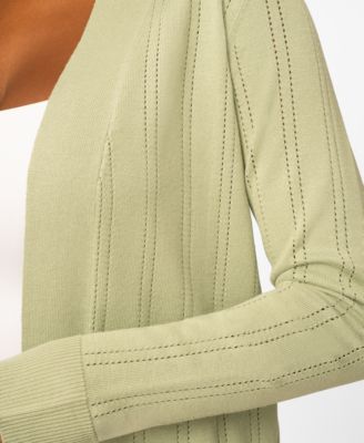 Petite Pointelle Open-Front Long Cardigan