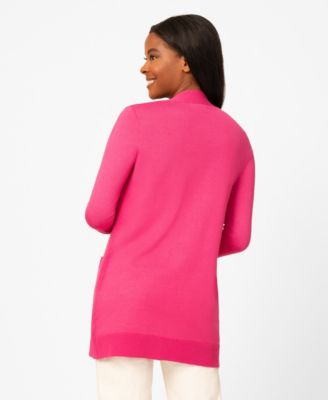 Petite Cable Trim Open Front Cardigan Sweater