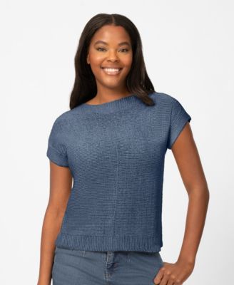 Women's Button-Back Short-Sleeve Tape-Yarn Sweater