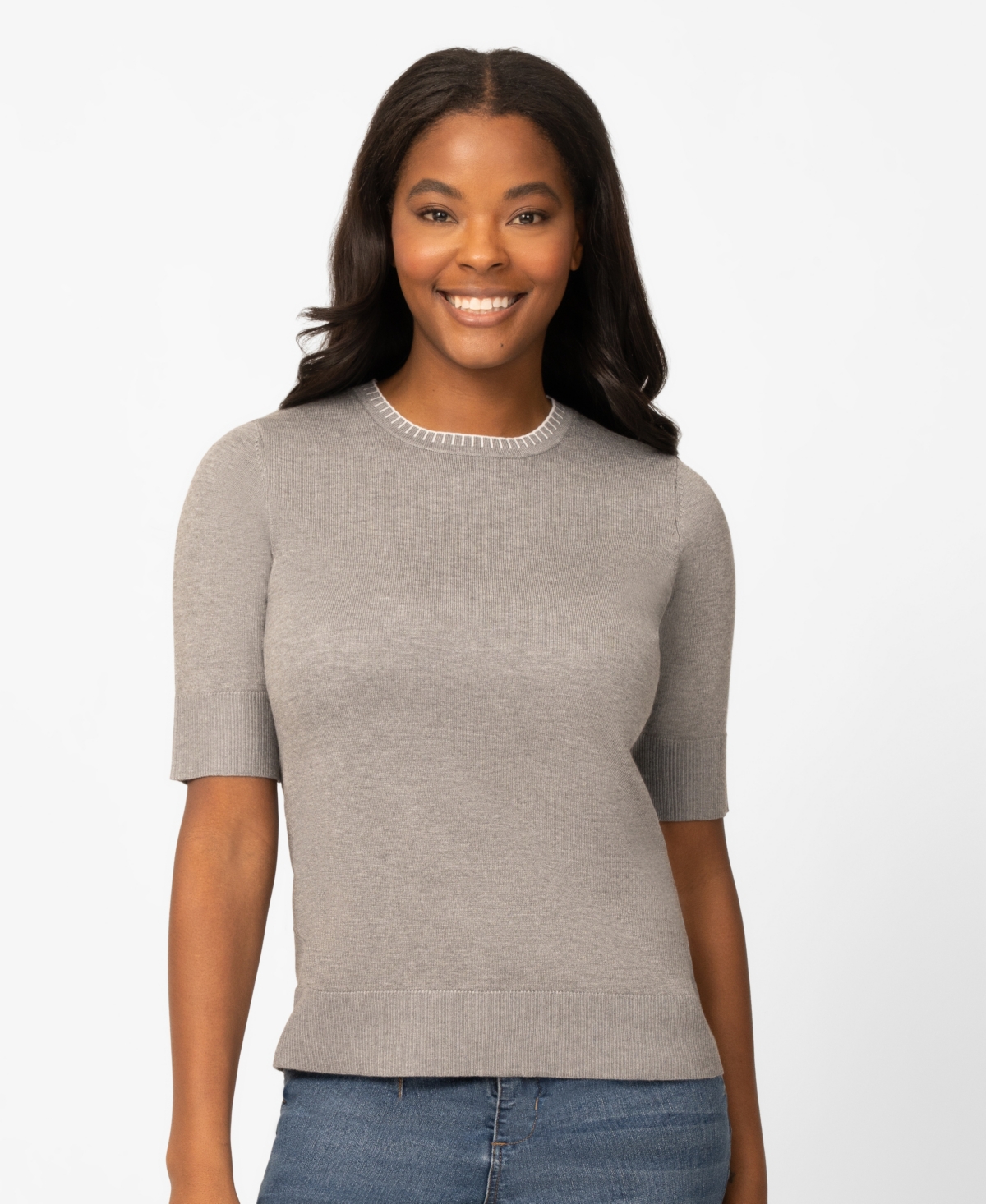 Melissa Paige Women's Whip Stitch Elbow-sleeve Sweater In Gray