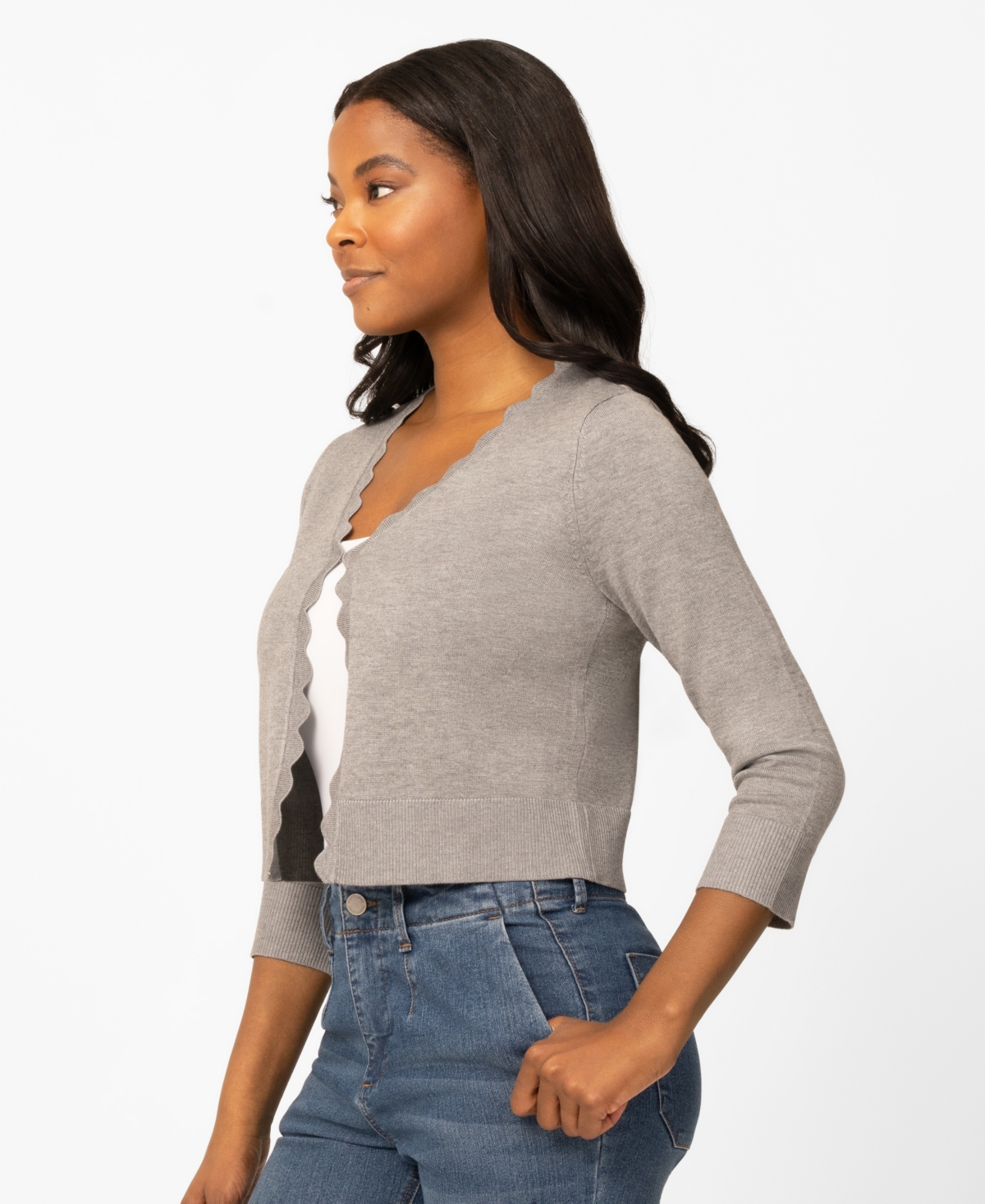 Melissa Paige Women's 3/4-Sleeve Scalloped Cropped Cardigan