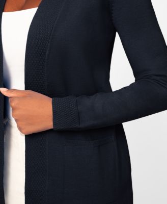 Women's Cable-Trim Open-Front Long Cardigan Sweater