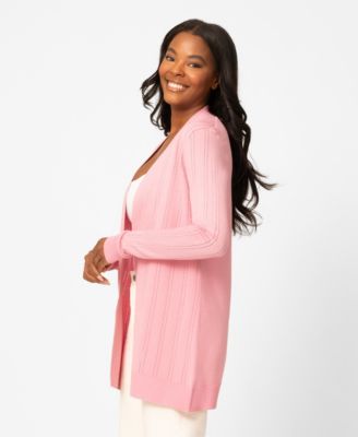 Women's Pointelle Open-Front Long Cardigan Sweater