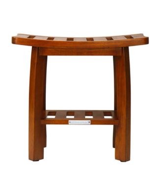 Solid Wood Spa Shower Bench with Storage Shelf, Teak Color Finish
