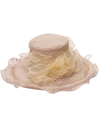 Textured Organza Rosette Wide Brim Hat