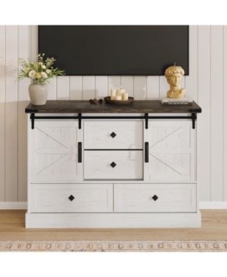 Farmhouse 4-Drawer Dresser, 45" Wooden Chest with Barn Doors, Rustic Storage Organizer Bedroom Dresser