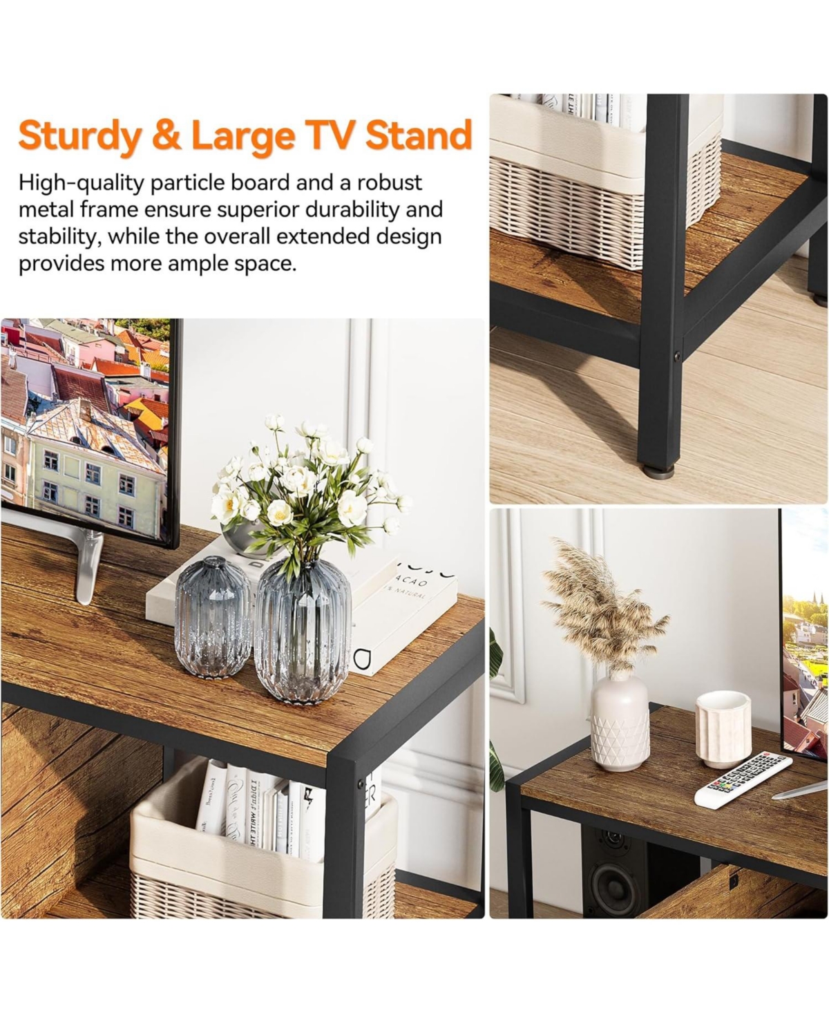 gaomon Tv Stand for up to Inches, Large Console Table with 2 Closed Storage Spaces and Open Compartments