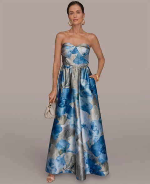 Женские платья Donna Karan New York Sweetheart Neck Floral Ball Gown, цвет: Потёртый индиго разноцветный