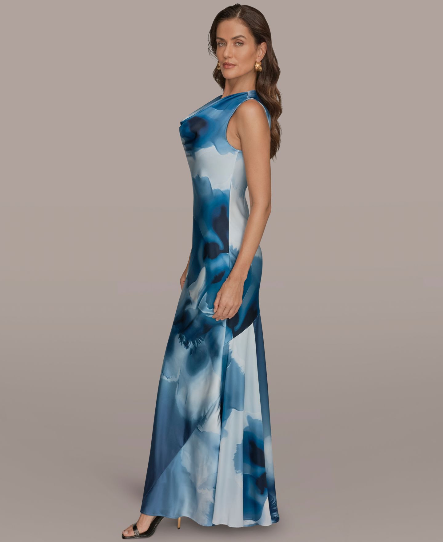Женское платье Donna Karan New York Cowl Neck Floral Gown, цвет: Потёртый индиго разноцветный — фото 3