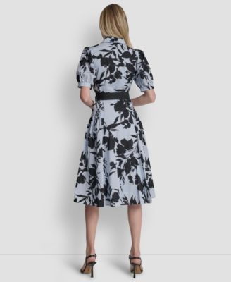 Women's Short-Sleeve Drop Waist Belted Maxi Shirt Dress