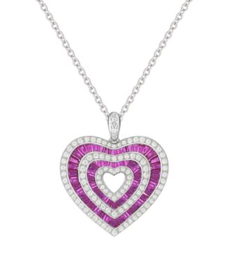 Lab Grown Ruby & Lab Grown White Sapphire Heart Pendant Necklace in Sterling Silver
