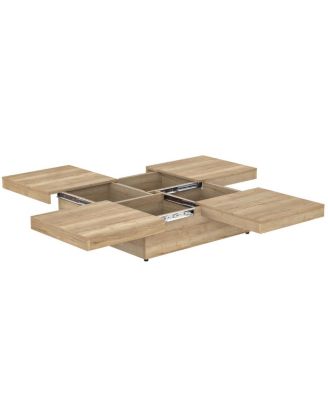 Square Veneer Coffee Table Sliding Top with Storage in Natural Wood Grain 39.4"