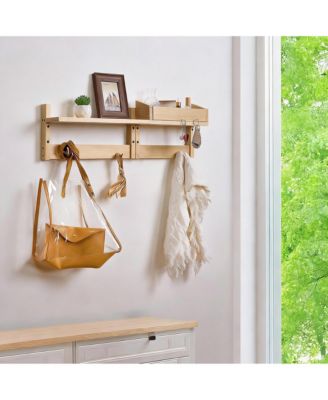 Wall-Mounted Coat Rack with Hooks and Shelf for Entryway