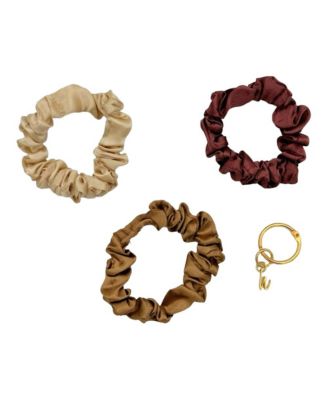 Women's Satin Scrunchie Set - Camel, Chestnut, Cream