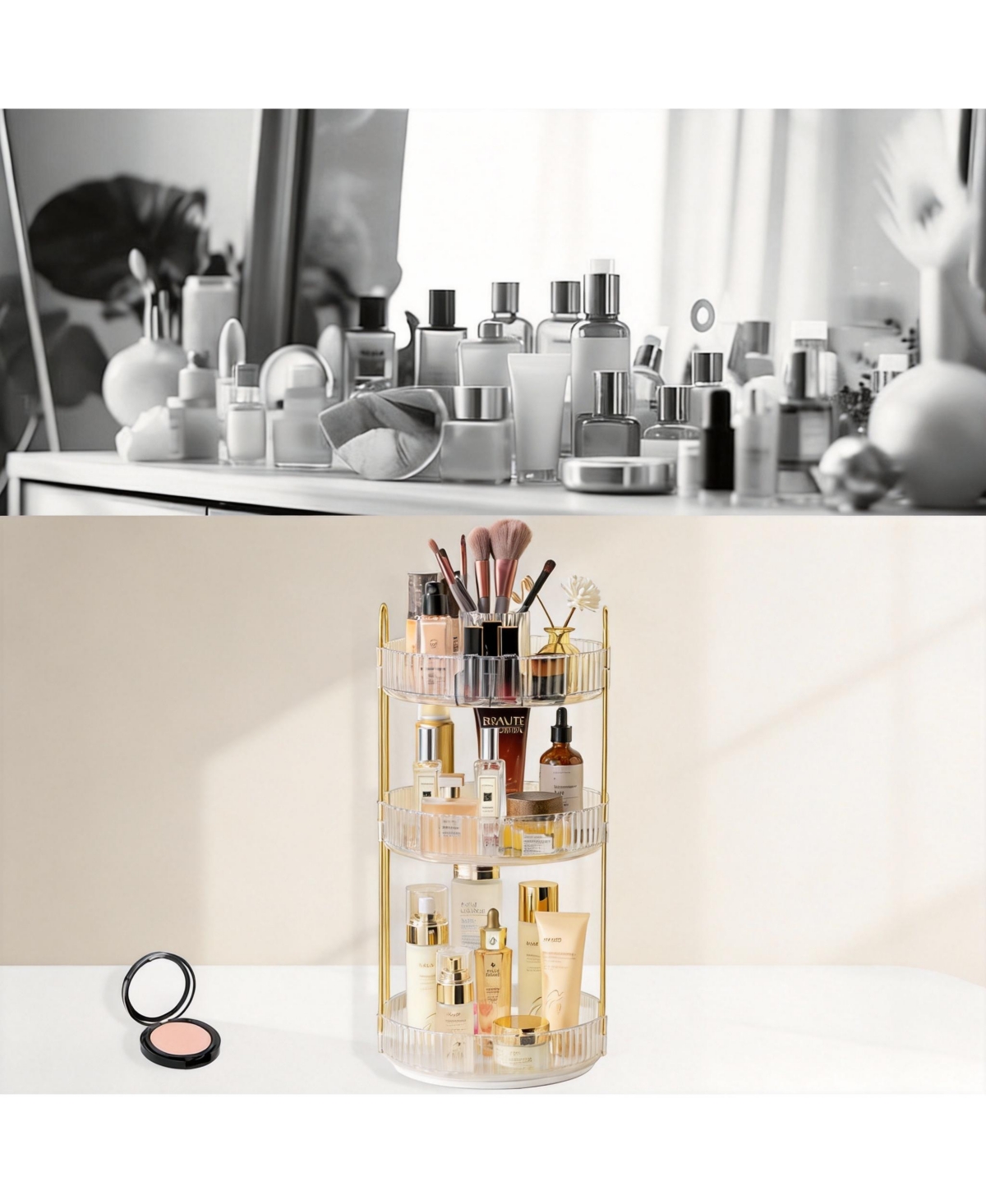 Yigii 360° Rotating Makeup Organizer - 3 Tier, Large Capacity, Easy Assembly, Durable Abs
