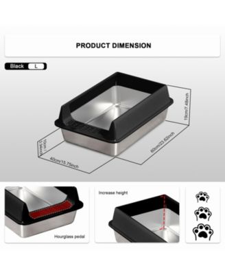 Stainless Steel Cat Litter Box in Black, Large Anti-Rust & Odor Control