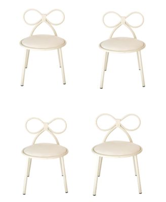 Metal Kids Bow Chair With White Vinyl Seat Cushion, Set of 4
