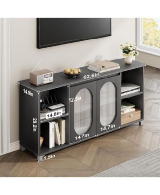 70 Inch TV Stand with Corrugated Glass Doors, Rustic Entertainment Center for Living Room