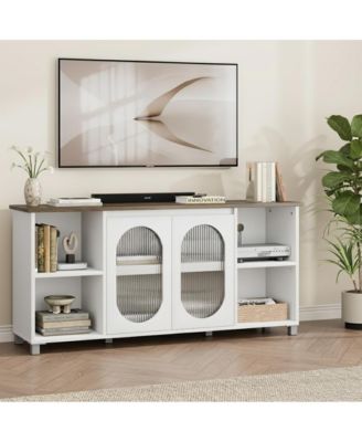 70 Inch TV Stand with Corrugated Glass Doors, Rustic Entertainment Center for Living Room