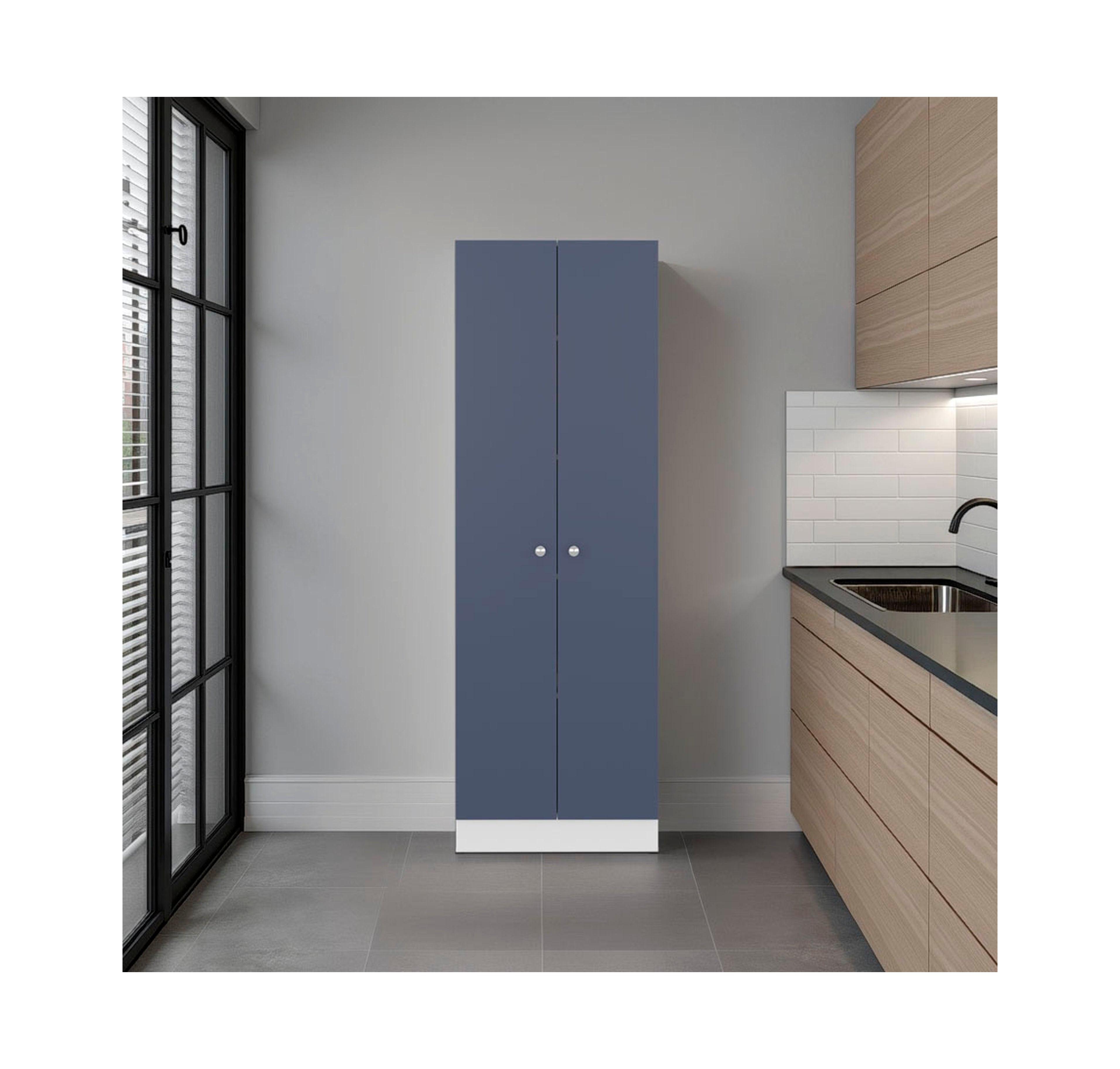 Arizona City Multi-Purpose Cupboard with Five Shelves and Storage Doors for Kitchen and Home, kronos white and kronos blue