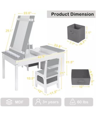 3-in-1 Kids Table and 2 Chairs Set with Storage, Removable Top and Chalkboard for Art, Crafts, and Reading
