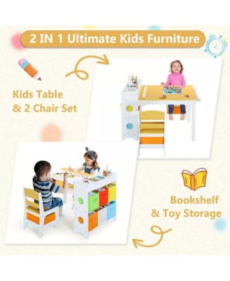 3-in-1 Kids Table and 2 Chairs Set with Storage, Removable Top and Chalkboard for Art, Crafts, and Reading