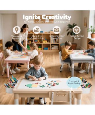 Kids Table and Chair Set, Activity Desk for Drawing, Building Blocks, and Play, Pink