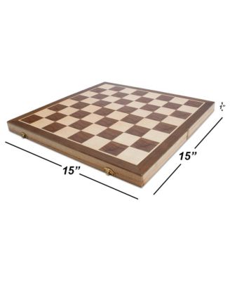 15" Wooden Chess Game Set, Folding Chess Board Set with 32 Chessmen & Storage Box