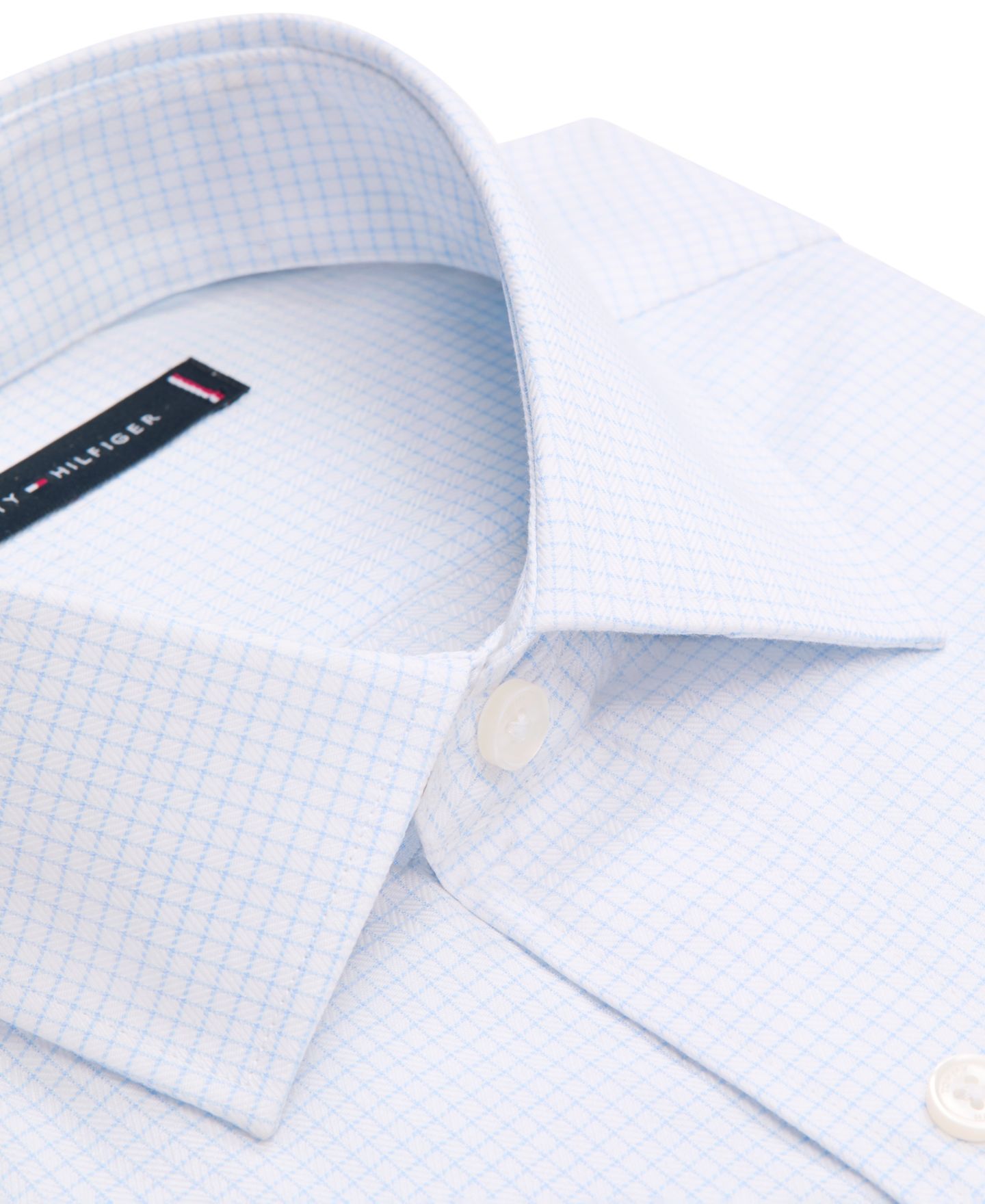 Мужская рубашка Tommy Hilfiger TH Flex Twill Regular-Fit Dress Shirt, цвет: Синий клетчатый — фото 4