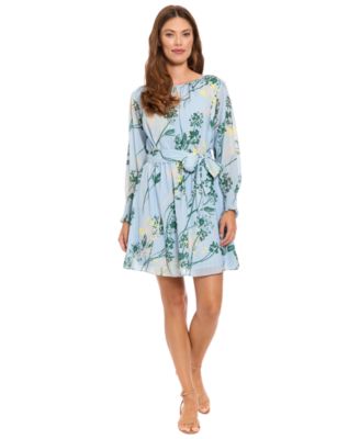 Women's Bishop-Sleeve Sash Belt Short Dress